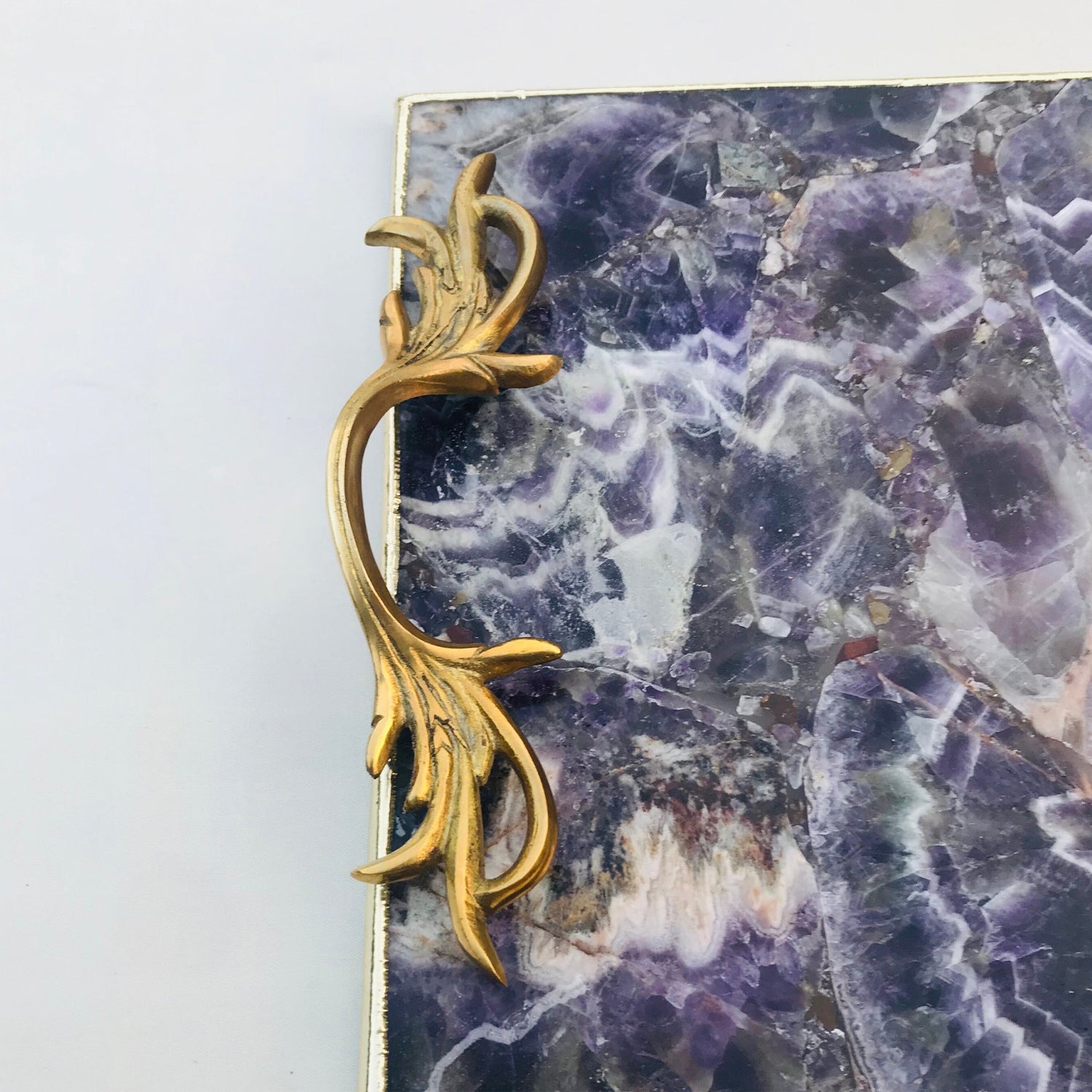 Amethyst Agate 2024 Serving Tray With Brass Handles