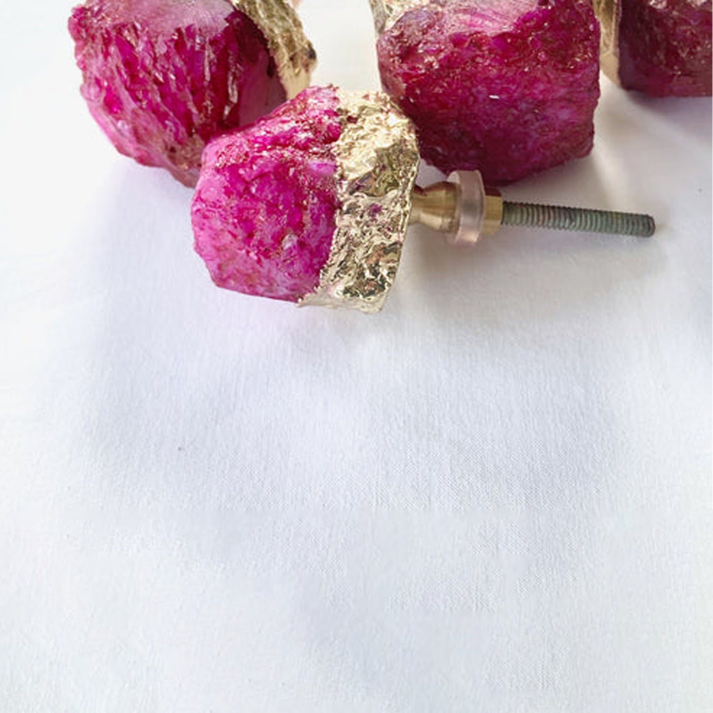 Pink Crystal Gold Plated Stone Furniture/Door Knobs/Cabinet Handles/Dresser Knobs