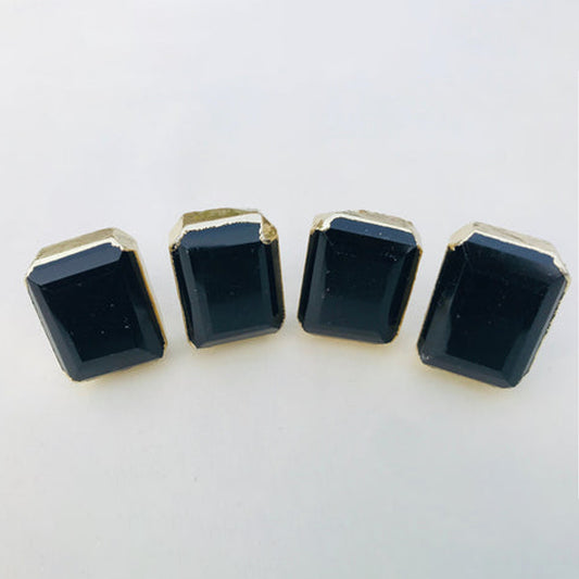 Set of 4 Large Faceted Black Glass Obsidian Classic Vintage Finish Cabinet Drawer Pull Wardrobe Dresser Interior Decorative Handle