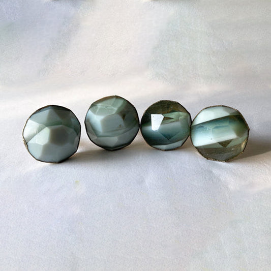 Set of 4 Large Faceted White Green Gemstone/Agate Classic Vintage Finish Cabinet Drawer Pull Wardrobe Dresser Interior Decorative Handle