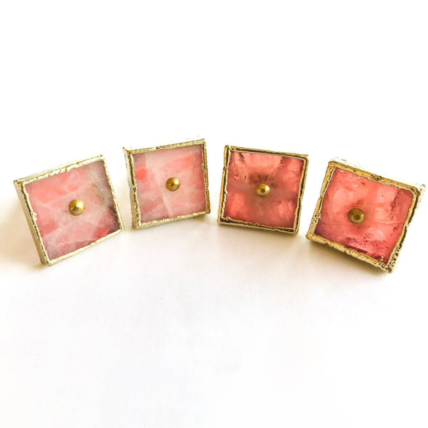 Set of 4 Square Rose Quartz Agate Classic Vintage Finish Cabinet Drawer Pull Dresser Handle Knobs