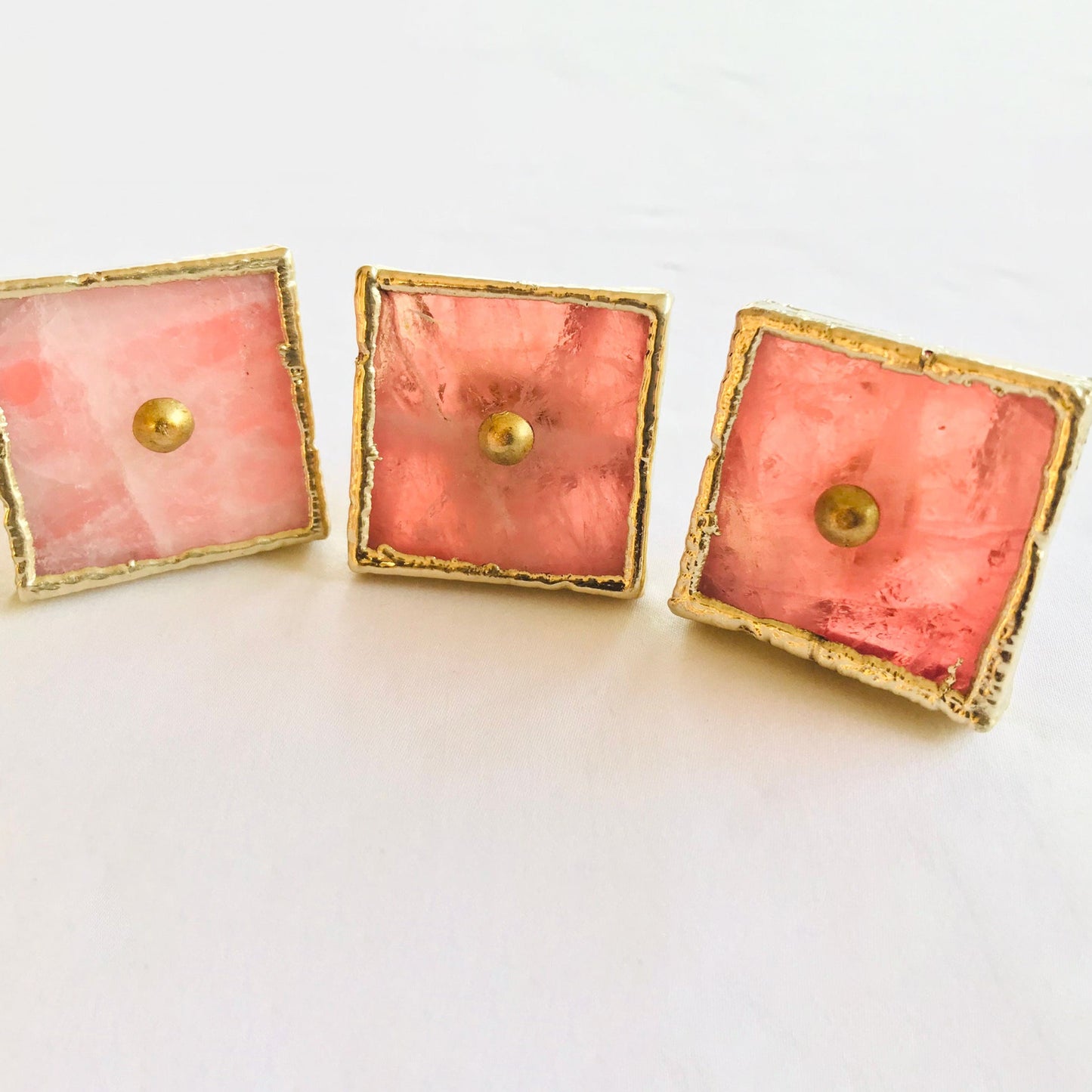 Set of 4 Square Rose Quartz Agate Classic Vintage Finish Cabinet Drawer Pull Dresser Handle Knobs