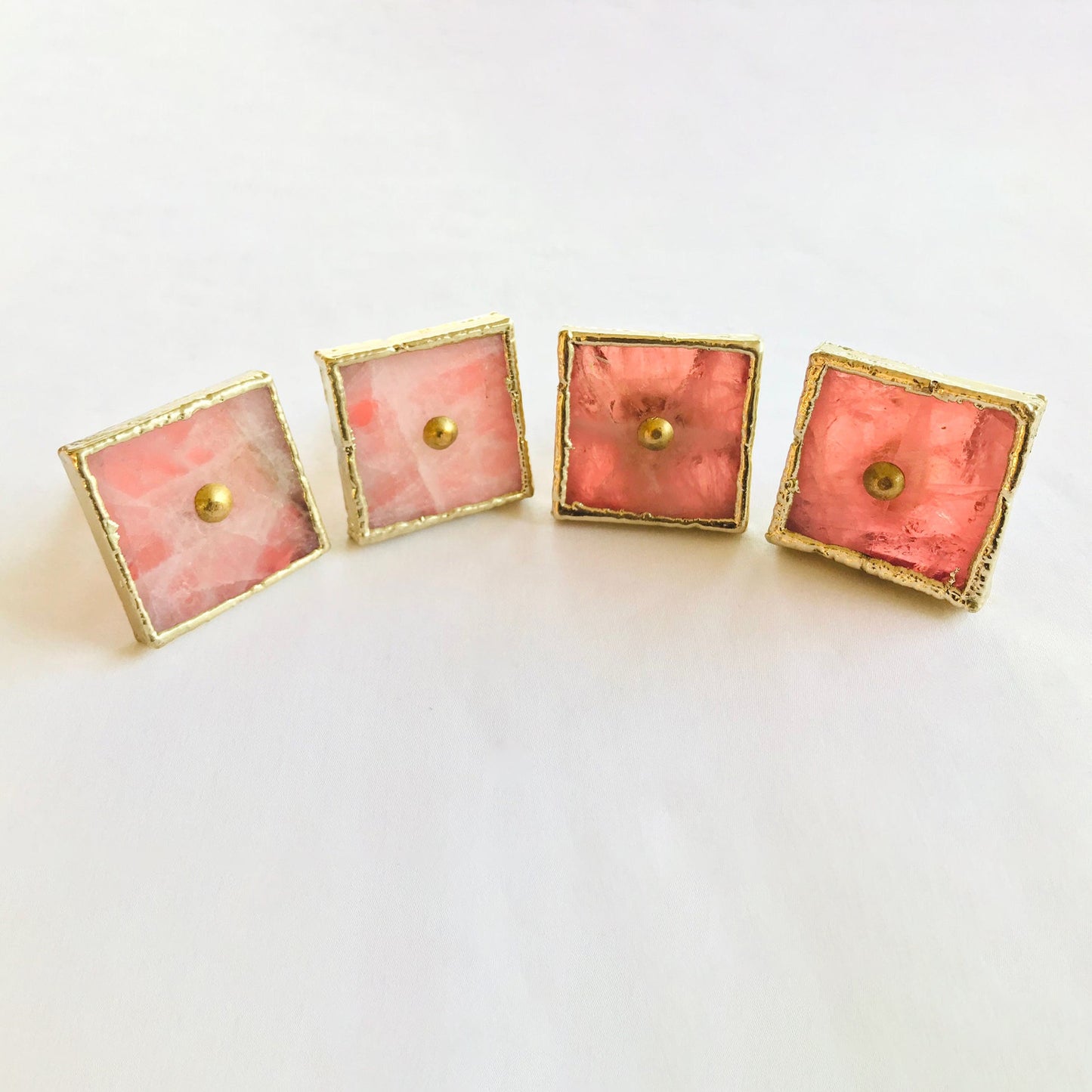 Set of 4 Square Rose Quartz Agate Classic Vintage Finish Cabinet Drawer Pull Dresser Handle Knobs