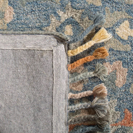 Bahar - Handcrafted Rug/Carpet | Pure Wool | Hand Tufted | High Pile | High Density | Yarn Dyed | Blue, Grey, Orange, Red